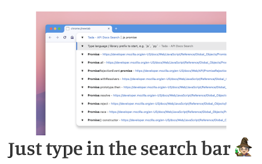 Zeal Alternative / API Docs Search Tada  from Chrome web store to be run with OffiDocs Chromium online