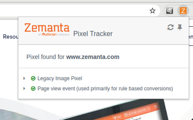 Zemanta Pixel Helper із веб-магазину Chrome для запуску з OffiDocs Chromium онлайн