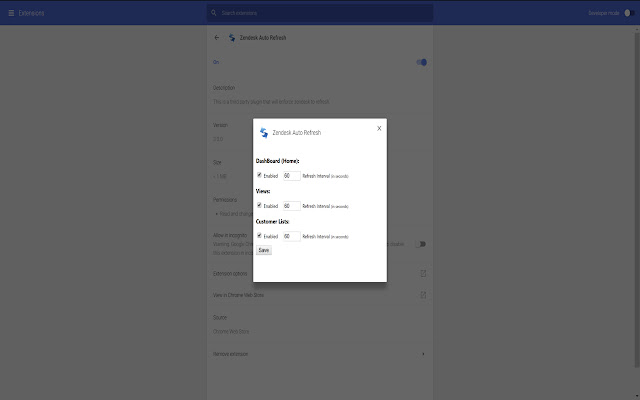 Zendesk Auto Refresh  from Chrome web store to be run with OffiDocs Chromium online