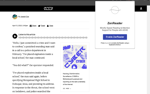 Zen Reader  from Chrome web store to be run with OffiDocs Chromium online
