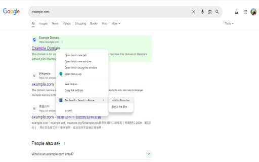 ZenSearch Search in Peace  from Chrome web store to be run with OffiDocs Chromium online