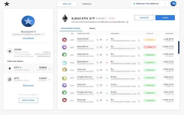 ZEON Wallet  from Chrome web store to be run with OffiDocs Chromium online