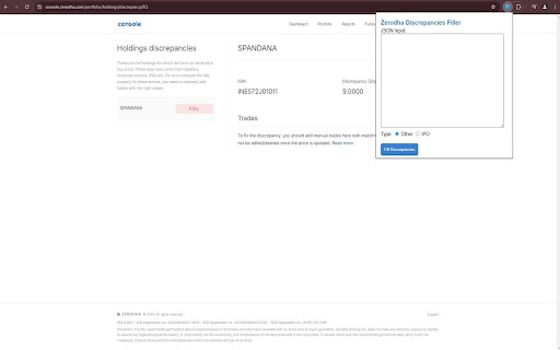 Zerodha discrepancy filler  from Chrome web store to be run with OffiDocs Chromium online