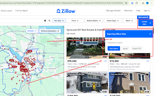 Zillow Data Scraper Agent and Property Export  from Chrome web store to be run with OffiDocs Chromium online