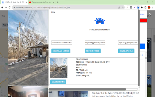 Zillow FSBO Scraper  from Chrome web store to be run with OffiDocs Chromium online