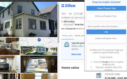 Zillow Page Summarizer  from Chrome web store to be run with OffiDocs Chromium online