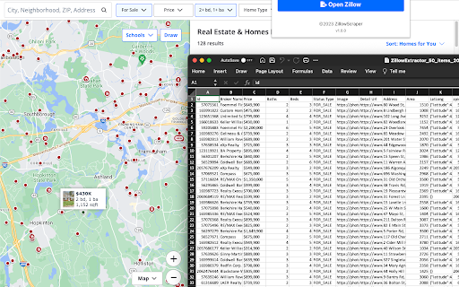 Zillow Scraper Agent  Property Export  from Chrome web store to be run with OffiDocs Chromium online