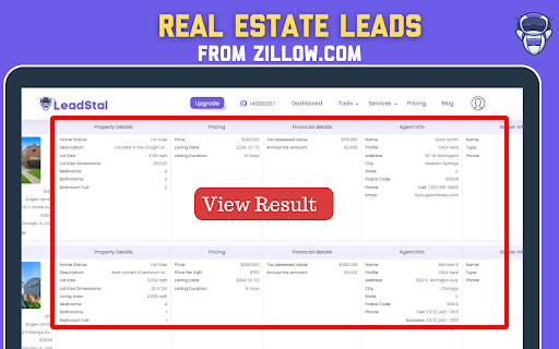 Zillow Scraper  Lead Generation | LeadStal  from Chrome web store to be run with OffiDocs Chromium online