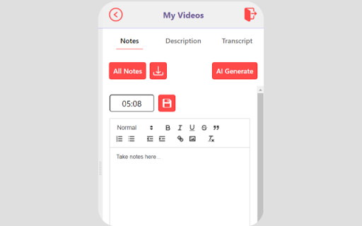 ZippyNotes Take notes on YouTube videos  from Chrome web store to be run with OffiDocs Chromium online