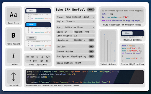 Zoho CRM DevTool  from Chrome web store to be run with OffiDocs Chromium online