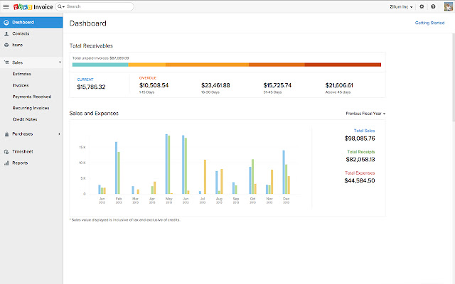 Zoho Invoice and Time Tracking  from Chrome web store to be run with OffiDocs Chromium online