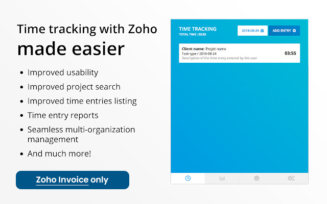 Zoho Invoice Easier Time Tracking de Chrome web store para ejecutarse con OffiDocs Chromium en línea