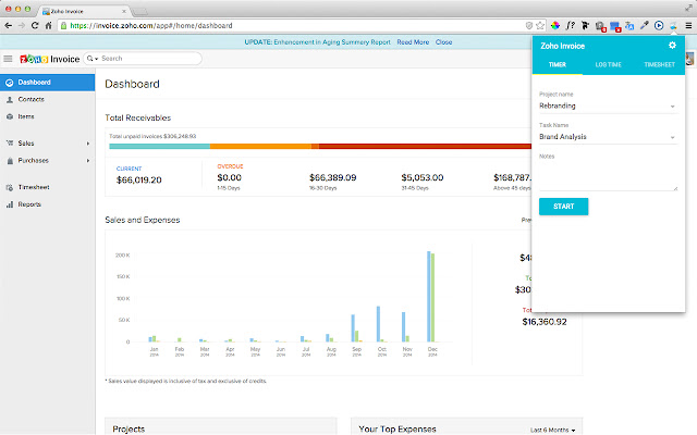 Zoho Invoice Timer  from Chrome web store to be run with OffiDocs Chromium online