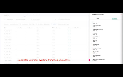Zoho People Überstunden Berechnung  from Chrome web store to be run with OffiDocs Chromium online
