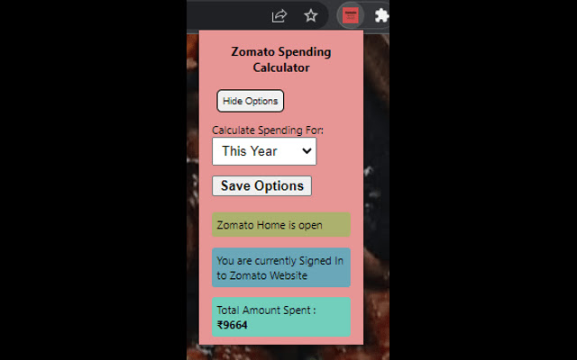 zomato spending calculator  from Chrome web store to be run with OffiDocs Chromium online