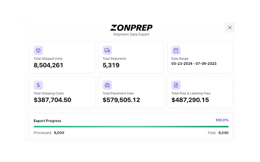 ZonPreps Shipments Tool  from Chrome web store to be run with OffiDocs Chromium online