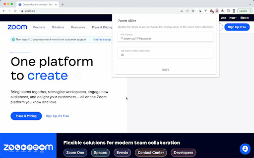 Zoom Killer  from Chrome web store to be run with OffiDocs Chromium online