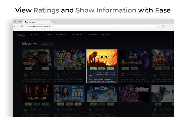 zRate Hulu Disney+: IMDB Ratings  Show Info  from Chrome web store to be run with OffiDocs Chromium online