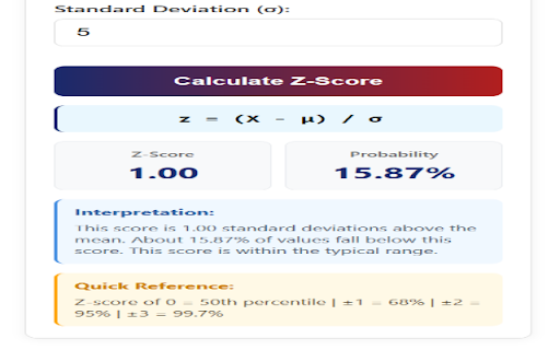 Z Score Calculator  from Chrome web store to be run with OffiDocs Chromium online