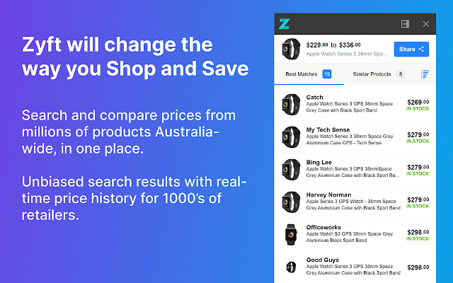 Zyft | Shopping Price Comparison Australia  from Chrome web store to be run with OffiDocs Chromium online