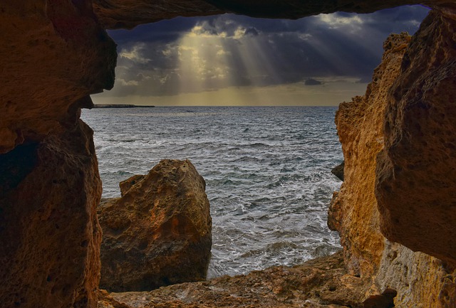 Free download sea cave sea horizon clouds sky free picture to be edited with GIMP free online image editor