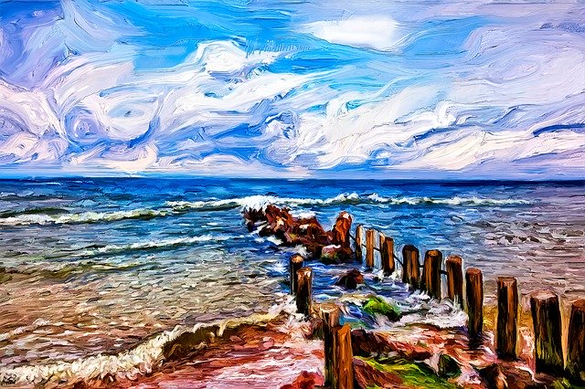 Téléchargement gratuit de peinture acrylique Seascape Jetty - illustration gratuite à modifier avec l'éditeur d'images en ligne gratuit GIMP