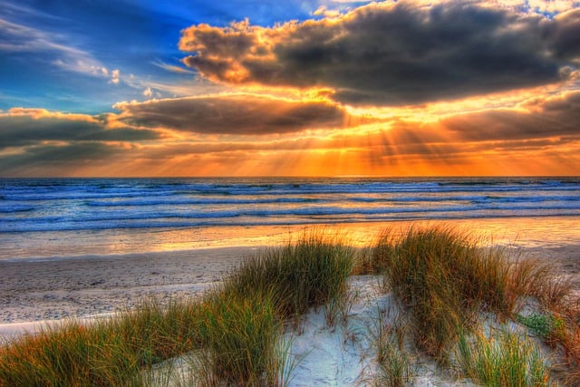 Free download sea sunset dawn light rays beach free picture to be edited with GIMP free online image editor