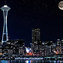 Seattle Skyline. The city in the night lights  screen for extension Chrome web store in OffiDocs Chromium