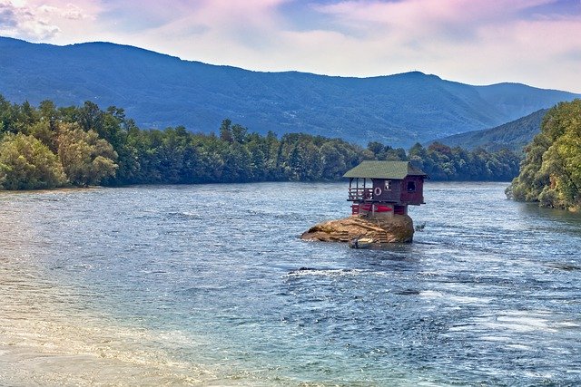 Template Photo Serbia Drina River Small House -  for OffiDocs
