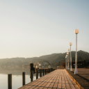 Serene Lakeside Boardwalk at Sunrise  screen for extension Chrome web store in OffiDocs Chromium