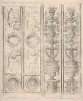 Free download Sheet of border segments: two candelabra and two horizontal pieces with putti, two corners, from Life of the Virgin and Christ free photo or picture to be edited with GIMP online image editor