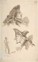 Free download Sheet of Studies:  Two Male Heads in Profile and Standing Man free photo or picture to be edited with GIMP online image editor