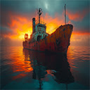 Ship Interface Gliding On The Water In The Sunset Light  screen for extension Chrome web store in OffiDocs Chromium