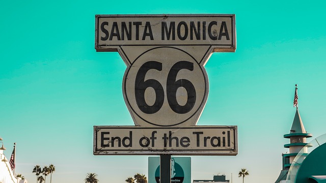 Free download sign route66 santamonica sky usa free picture to be edited with GIMP free online image editor