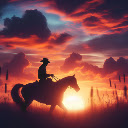 silhouette of a cowboy riding into the sunset  screen for extension Chrome web store in OffiDocs Chromium