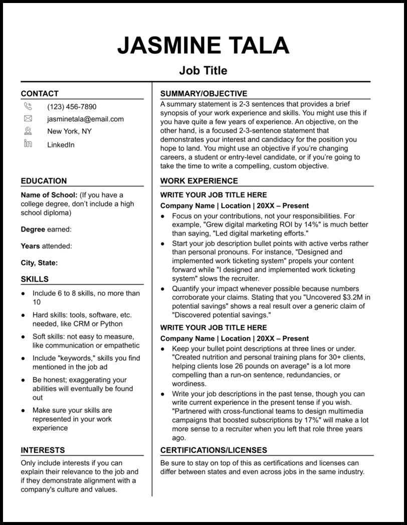 Black and white simple Microsoft Word resume template