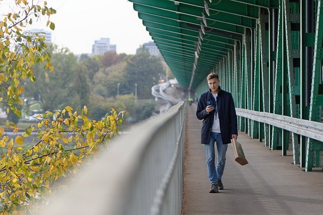 Free download smartphone walking bridge man free picture to be edited with GIMP free online image editor