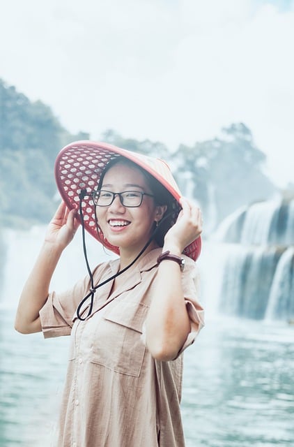 Free download smile waterfall hat pretty girl free picture to be edited with GIMP free online image editor