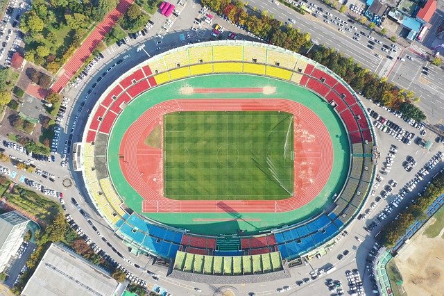 Unduh gratis Soccer Stadium Aerial View World - foto atau gambar gratis untuk diedit dengan editor gambar online GIMP
