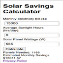Solar Savings Calculator  screen for extension Chrome web store in OffiDocs Chromium