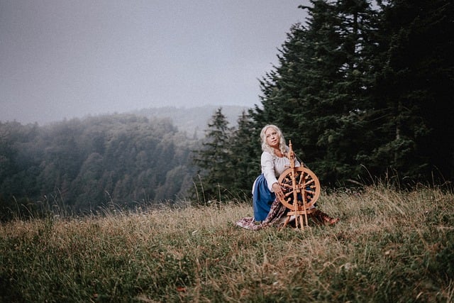 Free download spinning wheel meadow woman scenery free picture to be edited with GIMP free online image editor