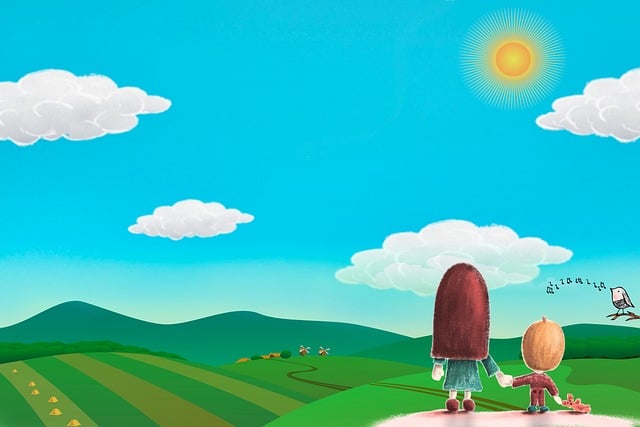 Free download spring field kids sun clouds bird free picture to be edited with GIMP free online image editor