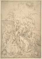 Free download Standing Nude Female and Putto with Studies of a Hand and an Arm (recto); Satyrs destroying a Female Herm (verso) free photo or picture to be edited with GIMP online image editor