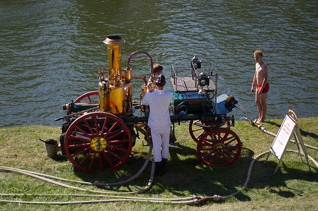 Free download Steam Machine Firefighters Retro -  free photo or picture to be edited with GIMP online image editor