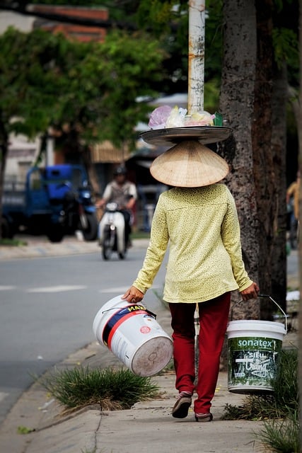 Baixe grátis a imagem gratuita de chapéus cônicos vietnamitas para mulheres de rua para ser editada com o editor de imagens on-line gratuito GIMP