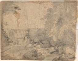 Free download Study of the Side of a Rocky Cliff (recto); Dam on a Mountain Stream (verso) free photo or picture to be edited with GIMP online image editor