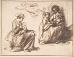 Free download Study Sheet with Two Seated Children and an Angel free photo or picture to be edited with GIMP online image editor