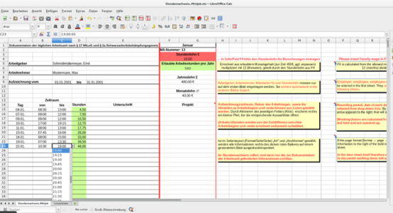 Libreng download Stundennachweis: Dokumentation der taeglichen Arbeitszeit nach Paragraf 17 MiLoG und Paragraf 2a Schwarzarbeitsbekaempfungsgesetz DOC, XLS o PPT na template na libreng i-edit gamit ang LibreOffice online o OpenOffice Desktop online