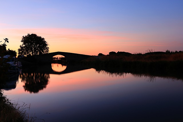 Free download sunrise canal du midi bridge water free picture to be edited with GIMP free online image editor