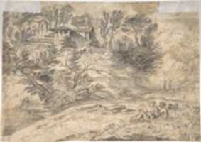 Free download Sunrise (recto); Landscape with Figures (verso) free photo or picture to be edited with GIMP online image editor